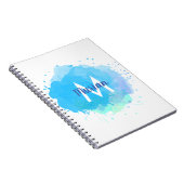 Blauwe Waterverf Abstracte Monogramnaam Notitieboek (Rechterzijde)