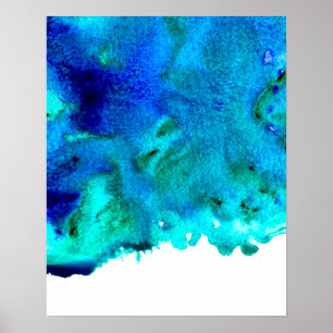 Blauwe waterverf abstracte oceaanontwerp poster