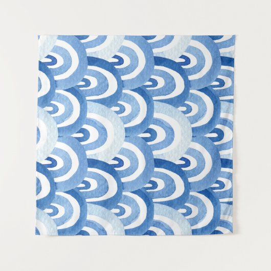 Blauwe Waterverf: Abstracte Zeeen golven Wandkleed (Voorkant (horizontaal))