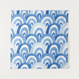 Blauwe Waterverf: Abstracte Zeeen golven Wandkleed