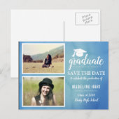 Blauwe Waterverf | AFSTUDEREN | | De datum-foto op Briefkaart (Voorkant / Achterkant)