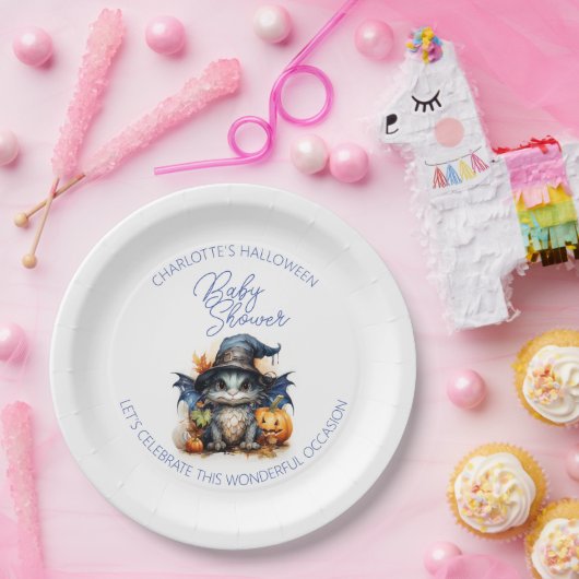 Blauwe Waterverf Baby Dragon Halloween Baby shower Papieren Bordje (Feest)