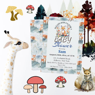 Blauwe Waterverf Baby Fox Baby shower Kaart