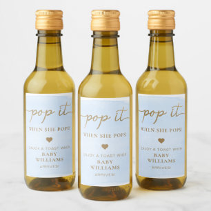 Blauwe Waterverf Baby shower Favor Fles Etiket