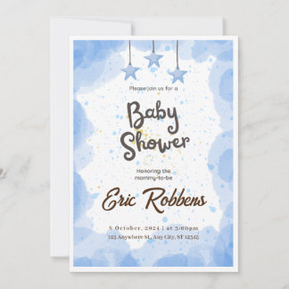 Blauwe Waterverf Baby shower Kaart