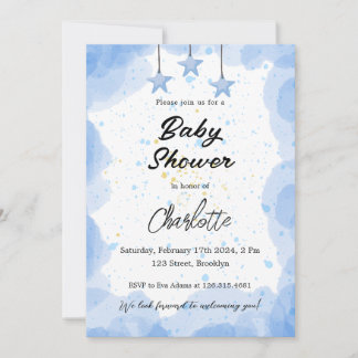 Blauwe Waterverf Baby shower Kaart