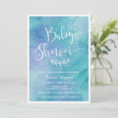 Blauwe Waterverf Baby shower uitnodiging (Staand voorkant)