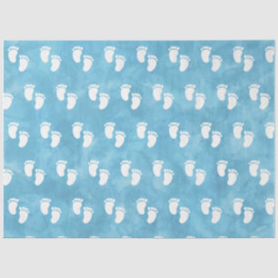 Blauwe Waterverf Baby shower voetafdrukpatroon Tissuepapier