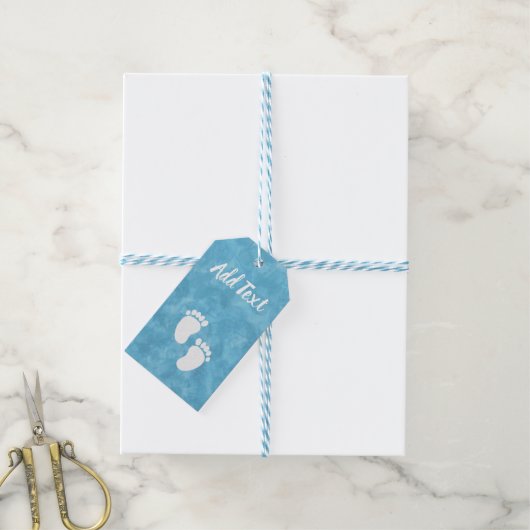Blauwe Waterverf Baby showers voetafdruk Cadeaulabel (Met Touw)