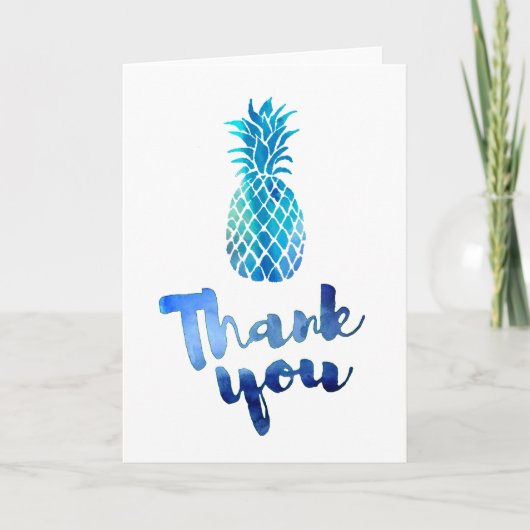 Blauwe waterverf Bedankt Script Pineapple (Voorkant)