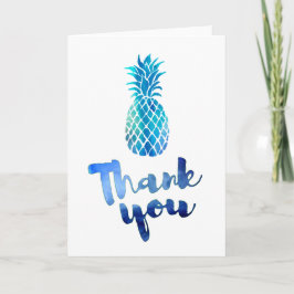 Blauwe waterverf Bedankt Script Pineapple