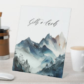 Blauwe Waterverf bergflesjes en Kaarten Reclamebord Met Voetstuk (Insitu)