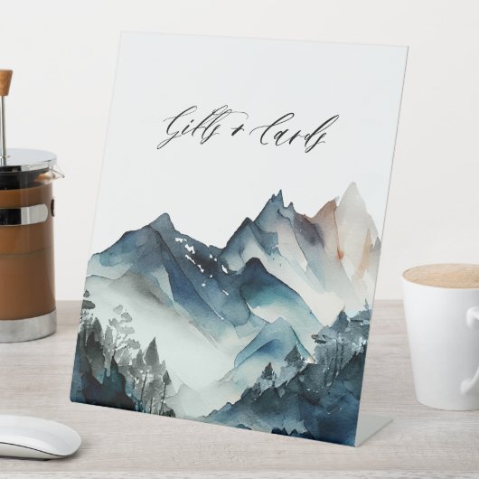 Blauwe Waterverf bergflesjes en Kaarten Reclamebord Met Voetstuk (Insitu)