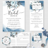 Blauwe Waterverf, Blauwe Bloemen Bruidsbrunch/Douc Kaart