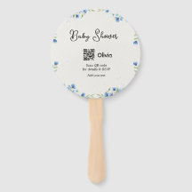 Blauwe waterverf bloem baby shower scan QR RSVP pa
