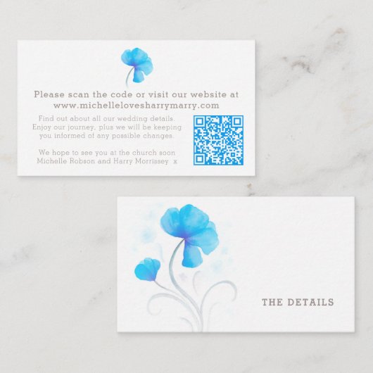 Blauwe waterverf bloem bruiloft QR informatie Informatiekaartje (Voorkant / Achterkant)