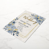 Blauwe waterverf bloem en gouden lijst bruiloft folie uitnodiging (Gedraaid)
