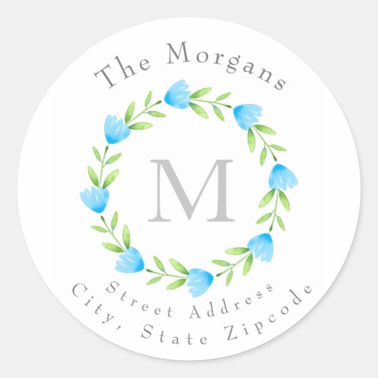 Blauwe Waterverf, bloem, witte etiketten (Voorkant)