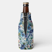 Blauwe Waterverf Bloemen 40ste Verjaardagsfeest Flesjeskoeler (Fles Achterkant)