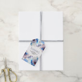 Blauwe Waterverf Bloemen Boho veren Bruiloft Cadeaulabel (Met Touw)