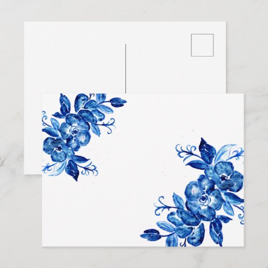 Blauwe Waterverf bloemen Briefkaart (Voorkant / Achterkant)