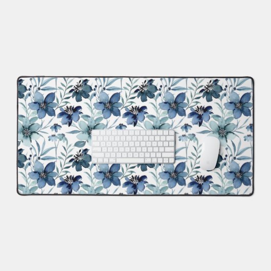 Blauwe Waterverf bloemen Bureaumat (Keyboard & Muis)