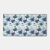 Blauwe Waterverf bloemen Bureaumat (Voorkant)