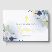 Blauwe waterverf Bloemen Doop Gastenboek (Voorkant)
