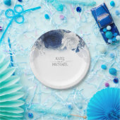 Blauwe Waterverf bloemen Elegant Wedding Papieren Bordje (Feest)