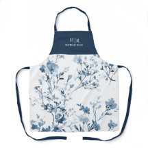 Blauwe Waterverf Bloemen Elegante Naam Monogram