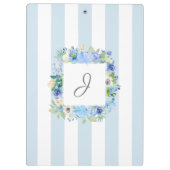 Blauwe Waterverf Bloemen en strepen met Monogram Klembord (Achterkant)