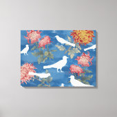 Blauwe Waterverf  bloemen en vogels Canvas Afdruk (Voorkant)