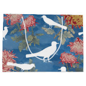 Blauwe Waterverf  bloemen en vogels Groot Cadeauzakje (Achterkant)