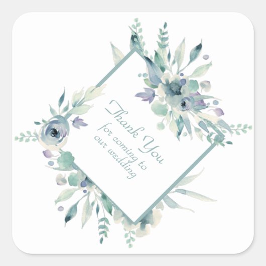 Blauwe Waterverf bloemen Hartelijk dank Vierkante Sticker (Voorkant)