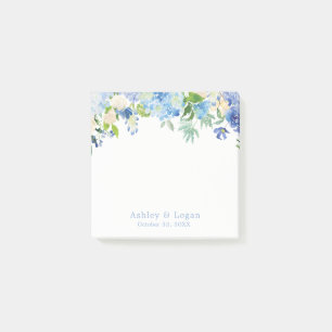 Blauwe Waterverf Bloemen hortensia Trouwnotities Post-it® Notes