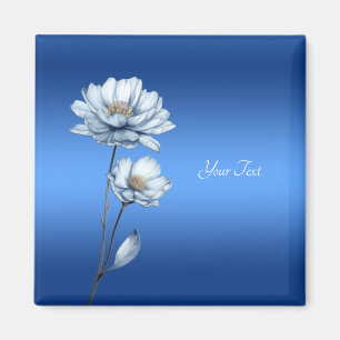 Blauwe Waterverf Bloemen Magneet