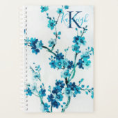 Blauwe Waterverf bloemen | Monogrammen Planner (Voorkant)