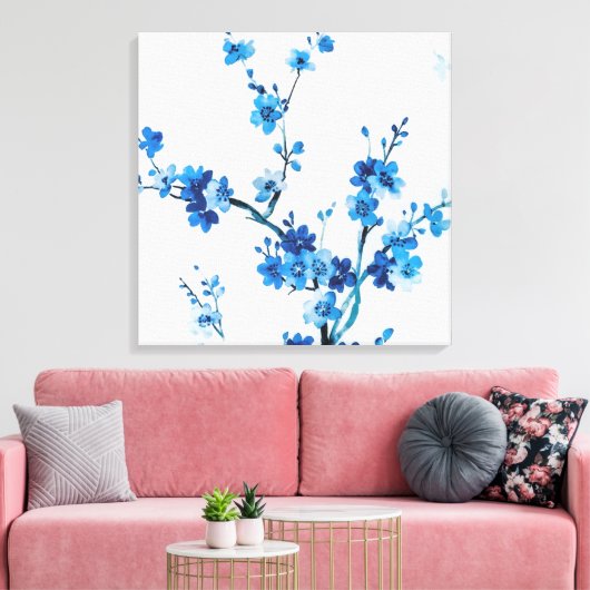 Blauwe Waterverf bloemen mooi Canvas Afdruk (Insitu (Woonkamer))