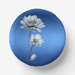 Blauwe Waterverf Bloemen Papieren Kommen