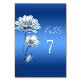 Blauwe Waterverf Bloemen Tafelnummer