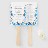 Blauwe Waterverf bloemenChinoiserie Trouwprogramma Handwaaier (Voorkant en achterkant)