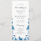 Blauwe Waterverf bloemenChinoiserie Trouwprogramma Menu (Voorkant)