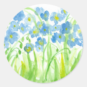 Blauwe Waterverf bloementuin pastel Ronde Sticker