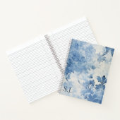 Blauwe Waterverf Bloemig Monogrammed Notitieboek (Binnen)