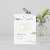 Blauwe Waterverf Bodembestemming bruiloft Folie Uitnodiging Briefkaart (Staand Voorkant)