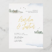 Blauwe Waterverf Bodembestemming bruiloft Folie Uitnodiging Briefkaart (Voorkant)