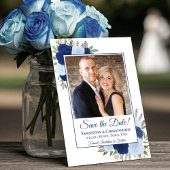Blauwe Waterverf Boho Chic Rozen & Fotobruiloft Save The Date
