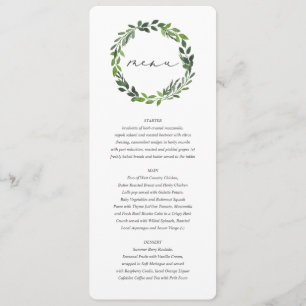 Blauwe waterverf botanische bruiloft menu