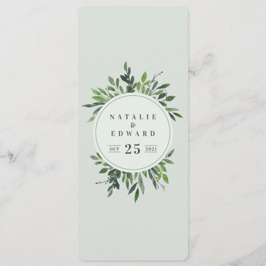 Blauwe waterverf botanische bruiloft menu (Achterkant)