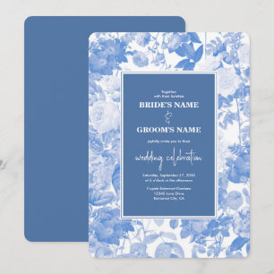 Blauwe Waterverf Botanische Florals Weddenschap Kaart
